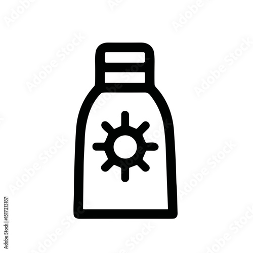 Minimalist Line Art Sunscreen Bottle with Sun Icon Beauty Product