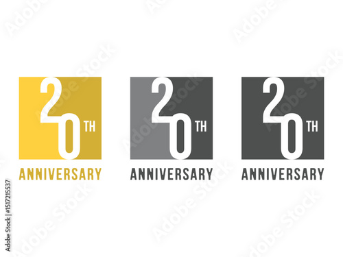 Set of anniversary badges design, 20 th anniversary symbol, vector illustration, isolated on transparent background