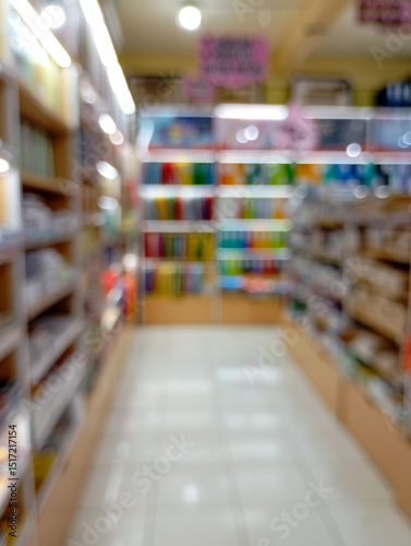 Wallpaper Mural blurred, abstract view of a retail aisle, with shelves filled with colorful products on both sides, creating a sense of depth and bright, diffused lighting. Torontodigital.ca