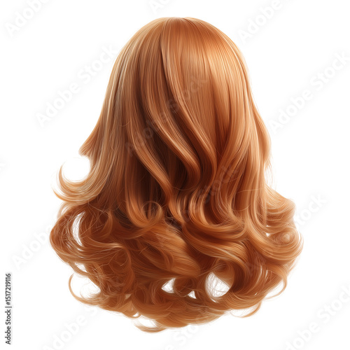 Wavy auburn hair wig isolated on white background