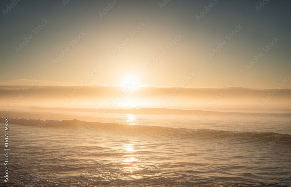 Fototapeta premium The golden dawn over ocean waves shines brightly in this image created for World Oceans Day, reminding us to cherish and preserve marine environments.