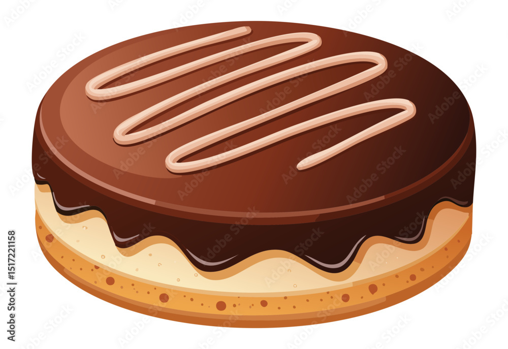 Fototapeta premium Chocolate Biscuit Cake White Drizzle Topping - Vector Illustration