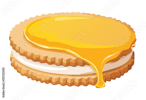 Sweet Lemon Biscuit Cake with Drizzle - Vector Illustration