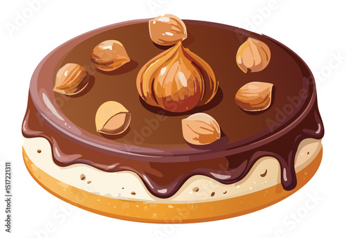 Chocolate Biscuit Cake Multiple Hazelnuts - Vector Illustration