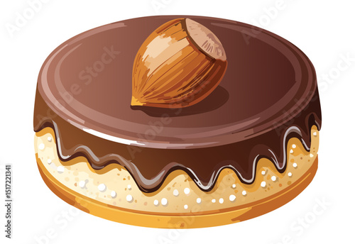 Chocolate Biscuit Cake with Hazelnut Topping - Vector Illustration