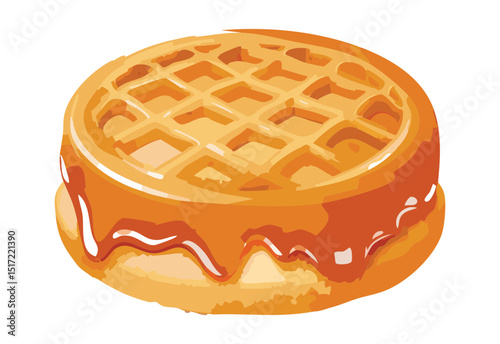 Waffle Patterned Pancake with Syrup - Vector Illustration