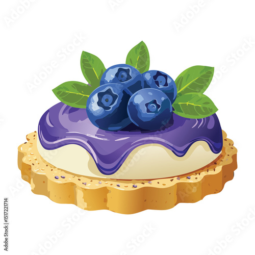 Blueberry Biscuit Cake with Purple Drizzle - Vector Illustration