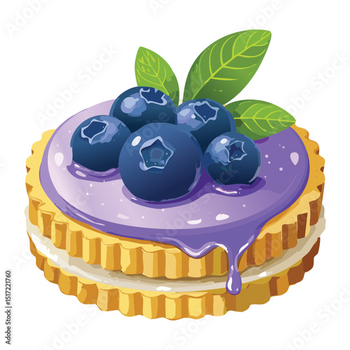 Blueberry Layered Biscuit Cake with Fruit - Vector Illustration