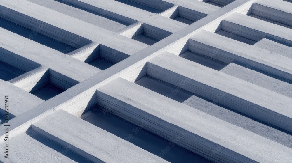 Naklejka premium Close-up view of a textured concrete surface with geometric patterns and shadows