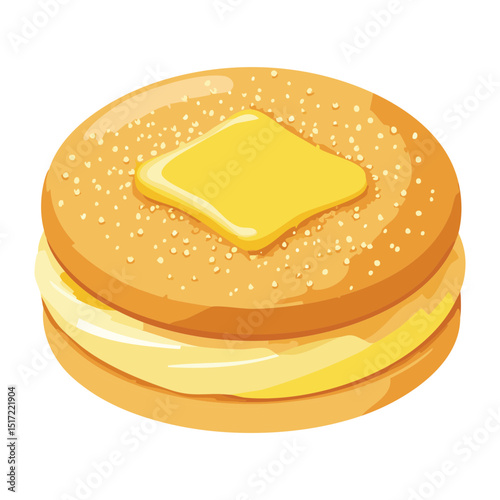 Golden Biscuit Cake with Butter Pat - Vector Illustration