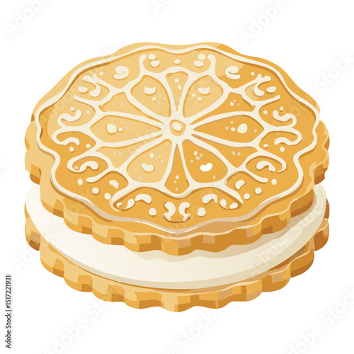 White Icing Patterned Biscuit Cake - Vector Illustration