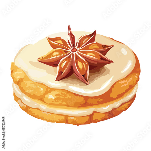 Biscuit Cake with Star Anise and Spices - Vector Illustration