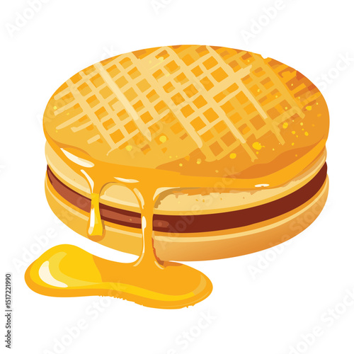 Waffle Biscuit Cake with Caramel Drizzle - Vector Illustration