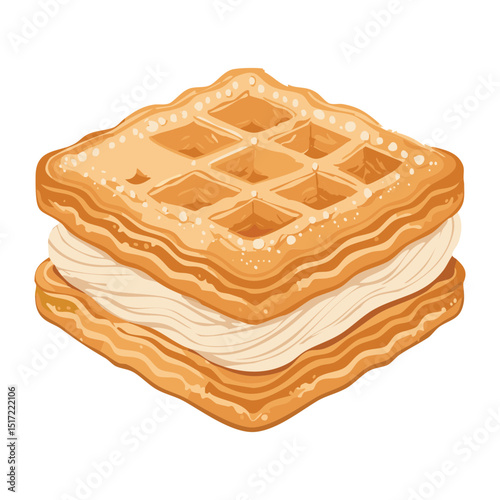 Waffle Sandwich Biscuit with Cream Filling - Vector Illustration