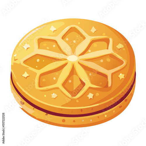 Round Biscuit with Snowflake Design - Vector Illustration
