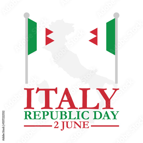 Italy republic day vector banner, greeting card. Italian wavy flag in 2nd of June national patriotic holiday. Italy republic day greeting card, banner, vector illustration.