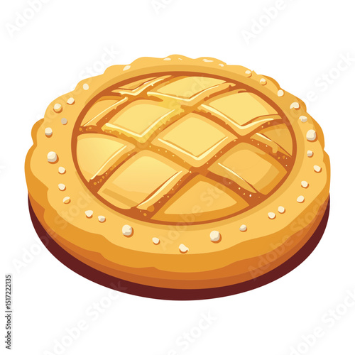 Round Biscuit with Lattice Pie Pattern - Vector Illustration