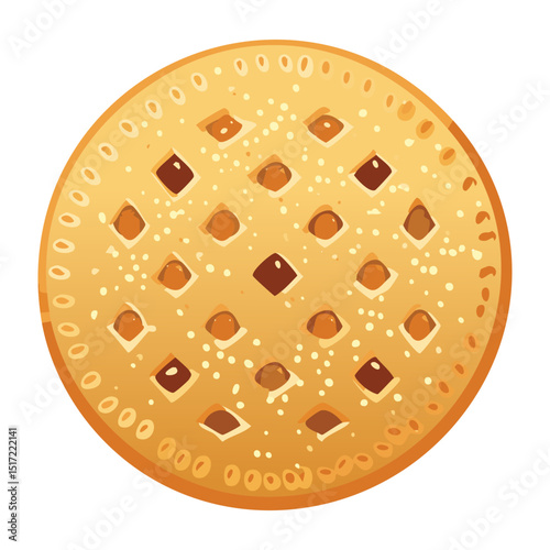 Round Biscuit with Punched Hole Pattern - Vector Illustration