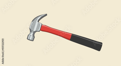 Angled Hammer with Red Handle and Black Grip Isolated Tool