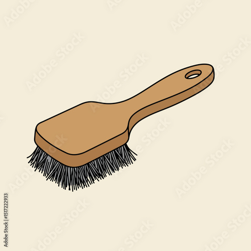 Angled Wooden Brush with Black Bristles and Handle Hole