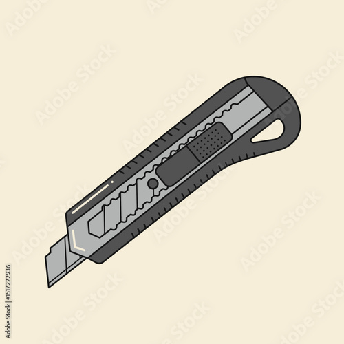 Angled View of a Gray and Black Utility Knife with Textured Grip
