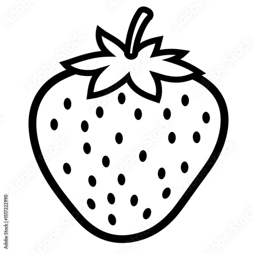 Bold Black Outline of a Simple Delicious Strawberry Fruit