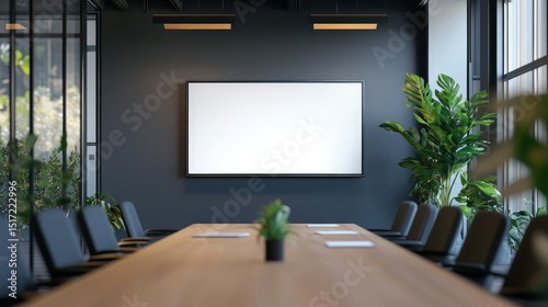 mock up tv screen in meeting room interior background photo
