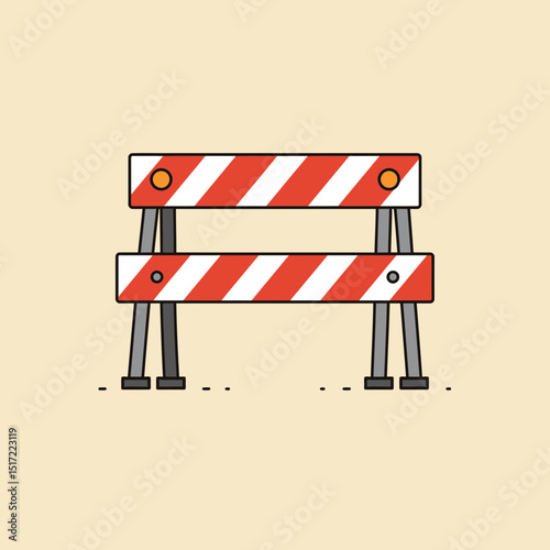 Cartoon Road Barrier with Red and White Stripes Warning Sign