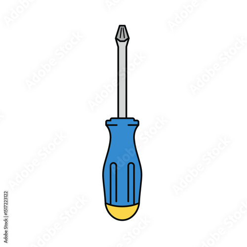Cartoon Phillips head screwdriver with blue handle and yellow accent