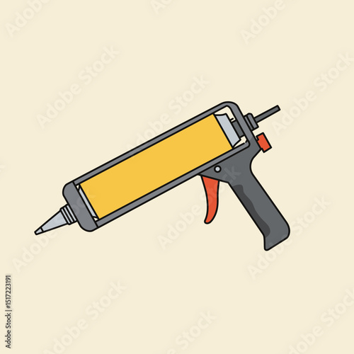 Detailed Illustration of a Construction Caulk Gun with Orange Trigger