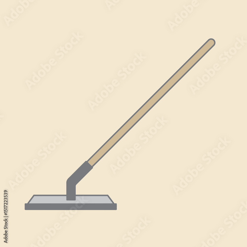Minimalist Illustration of a Gray Flathead Hoe with Wooden Handle