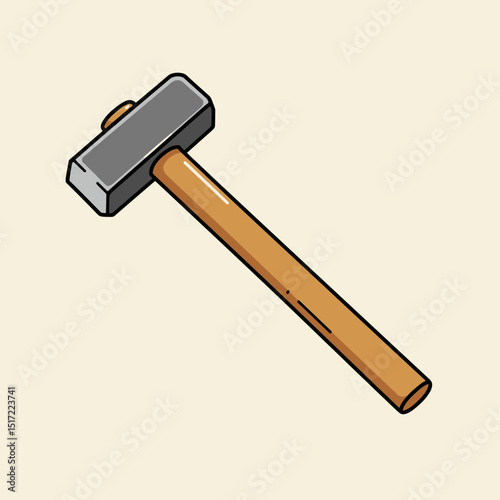 Simple Illustration of a HeavyDuty WoodenHandled Sledgehammer