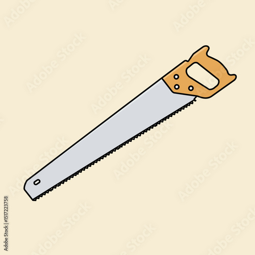 Simple Illustration of a Hand Saw with Orange Handle