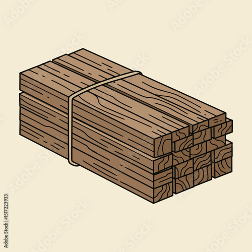 Stack of Brown Wooden Planks Bound with Twine