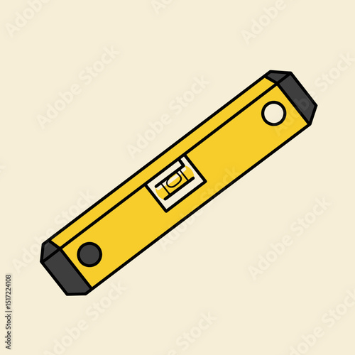 Yellow spirit level with black accents and outlined design tool illustration