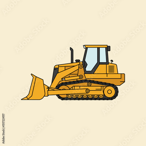 Yellow Bulldozer Side Profile Illustration