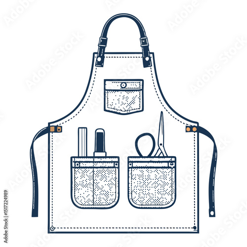 Create a bold vector illustration of a barista apron with thick, defined outlines.  Include realistic folds and textures.