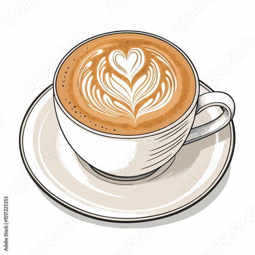 Create a bold, vector illustration of a cappuccino with heavy crema, showcasing rich brown tones and a visible foam texture.