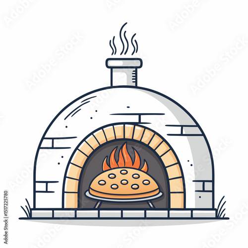 Create a bold, vector illustration of a traditional clay tandoor oven, emphasizing its curved shape and thick walls.  Include realistic textural details.