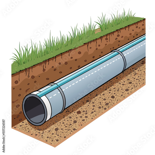 Create a bold vector illustration of a cross-section view, emphasizing strong outlines and clean lines.  High detail needed.