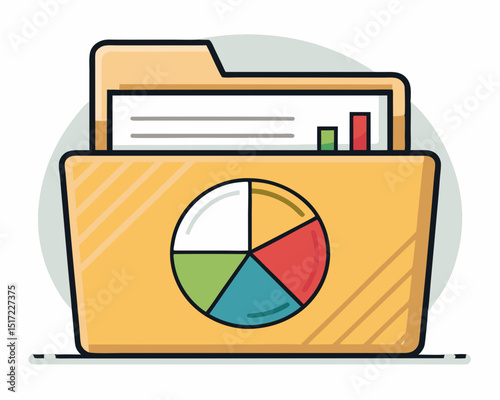 Create a bold vector illustration of a folder icon with a pie chart inside, emphasizing strong outlines and clean lines.