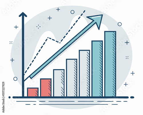 Create a bold, upward-trending vector graph with thick strokes.  Illustrate strong growth and positive momentum.