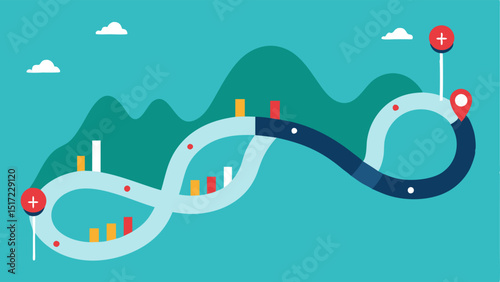Health Progress Journey A winding road illustration with milestones representing various glucose levels over time showing progress and improvements in performance.