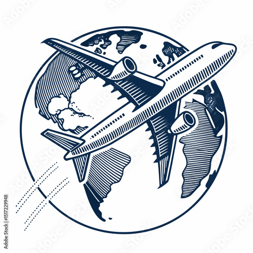 Create a bold, vector illustration of an airplane in flight, emphasizing strong outlines and clean lines.  Include a simple, yet impactful design.
