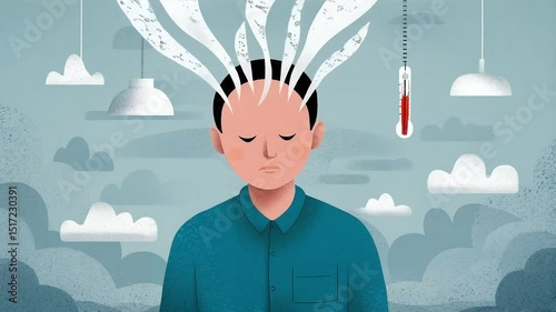 Wallpaper Mural Animated illustration of a person with steam rising from their head, indicating fever or overheating, next to a thermometer Torontodigital.ca