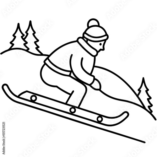 Sledding on Snow – Minimal Vector Illustration