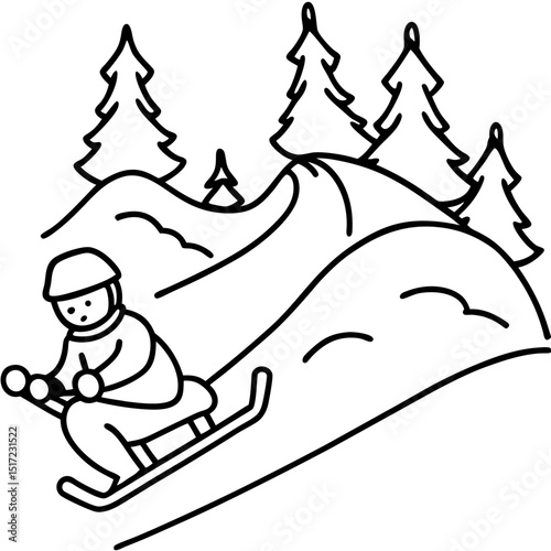 Sledding on Snow – Minimal Vector Illustration