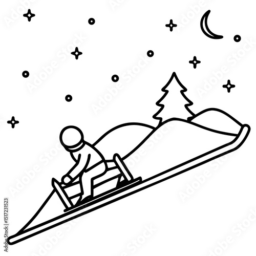 Sledding on Snow – Minimal Vector Illustration