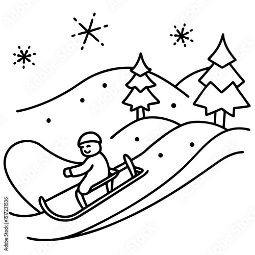 Sledding on Snow – Minimal Vector Illustration