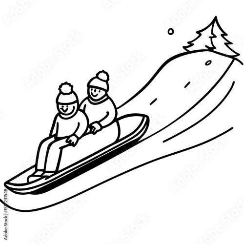 Sledding on Snow – Minimal Vector Illustration